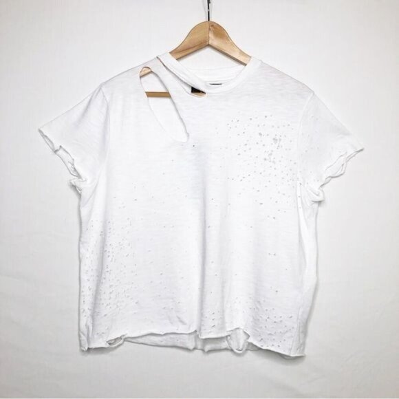 Amiri slash tee  cropped white distressed tee shirt - Picture 13 of 13